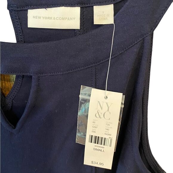 Ny & Co. NWT Sz S Navy Blue Halter Tank Fit & Flare Circle Skirt Summer Dress - Picture 5 of 7